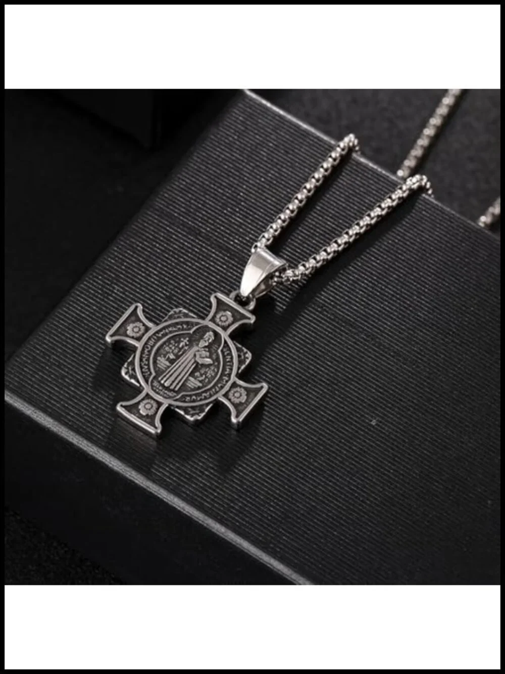 St. Benedict Cross Necklace Stainless Steel Religious Medal Pendant Protection